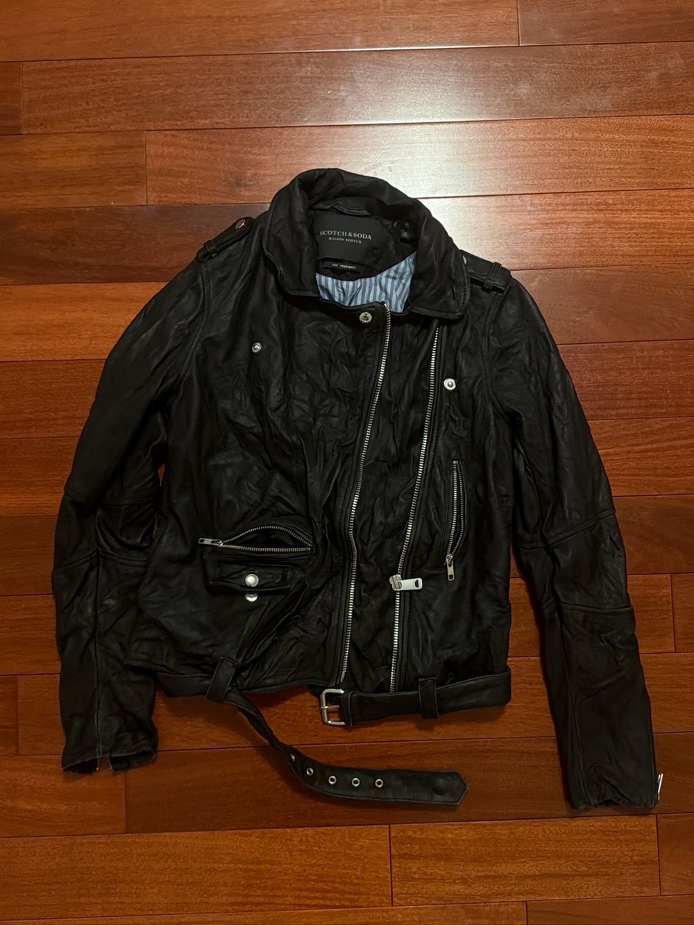 Scotch & Soda Black Leather Bomber-Style Jacket